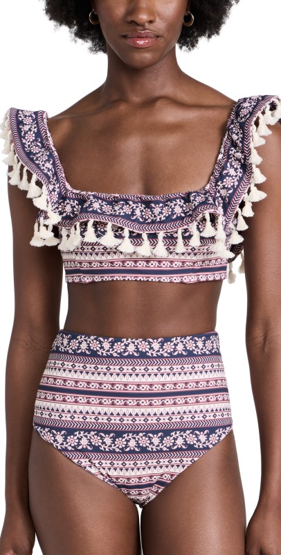 Sea Suzie Print Fringed Bikini Top Multi
