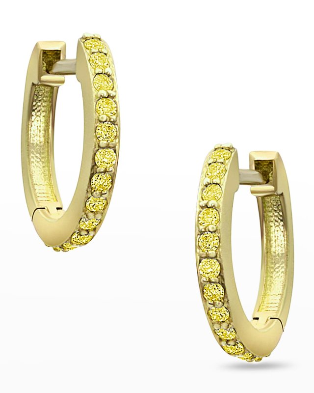 18k Yellow Diamond Hinged Huggie Hoop Earrings