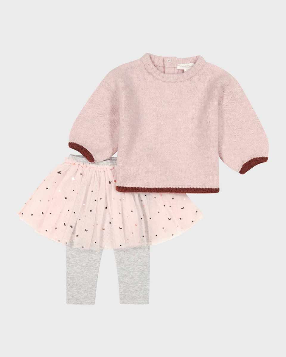 Girl's RIbbed Trim Knitted Sweater, Size 3M-24