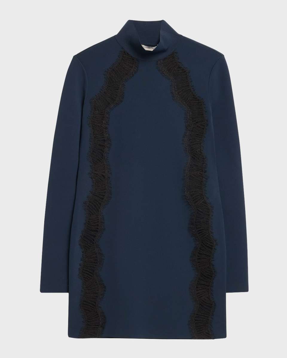 Compact Knit Mini Dress with Lace Details