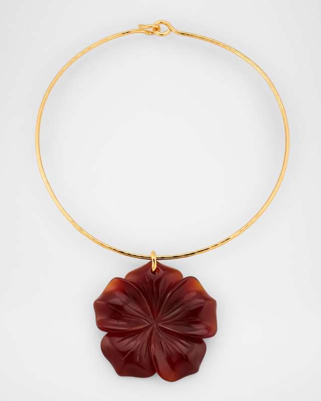 Carnelian Flower Hammered Collar Necklace