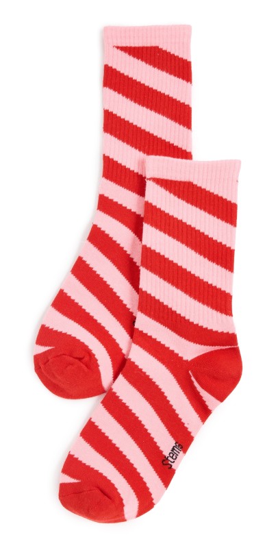 Stems Graphic Striped Crew Socks Red