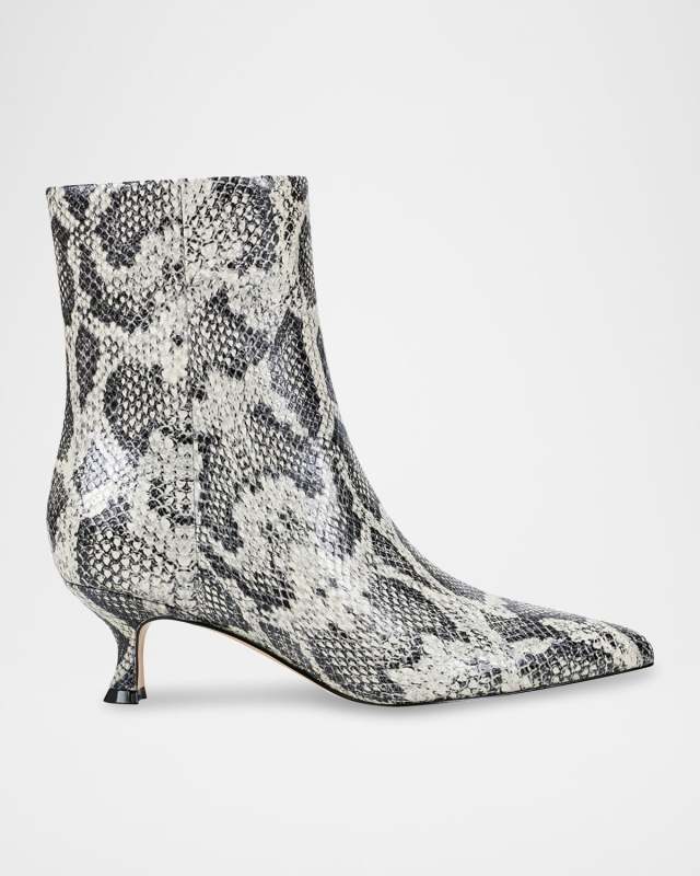 Embossed Leather Kitten Zip Booties