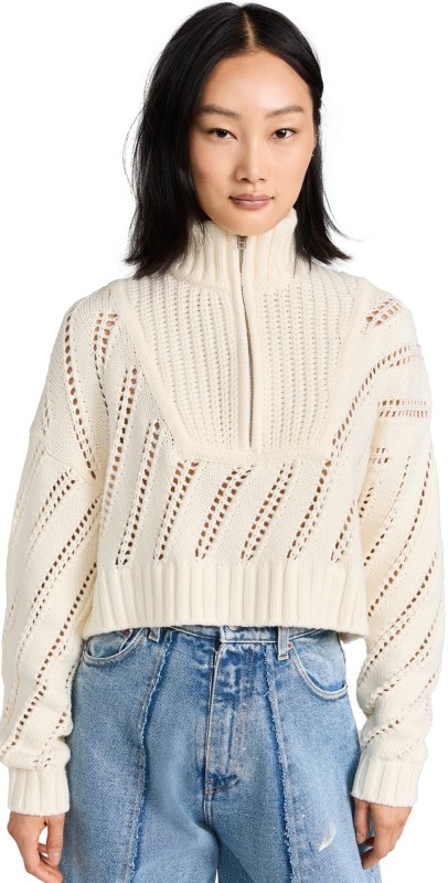 STAUD Cropped Hampton Sweater Ivory
