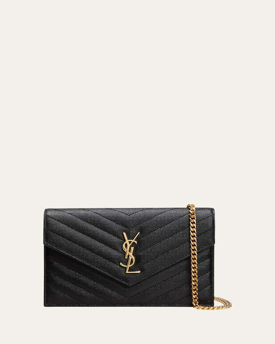 YSL Monogram Small Wallet on Chain in Grained Leather
