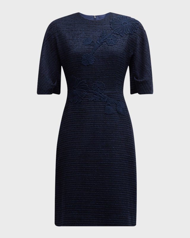 A-Line Floral Applique Boucle Dress