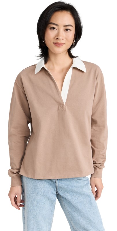 Good American Oversized Rugby Shirt Putty001