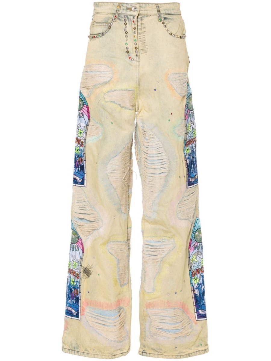distressed wide-leg jeans