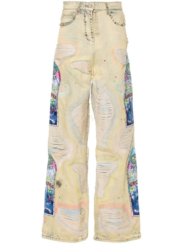 distressed wide-leg jeans