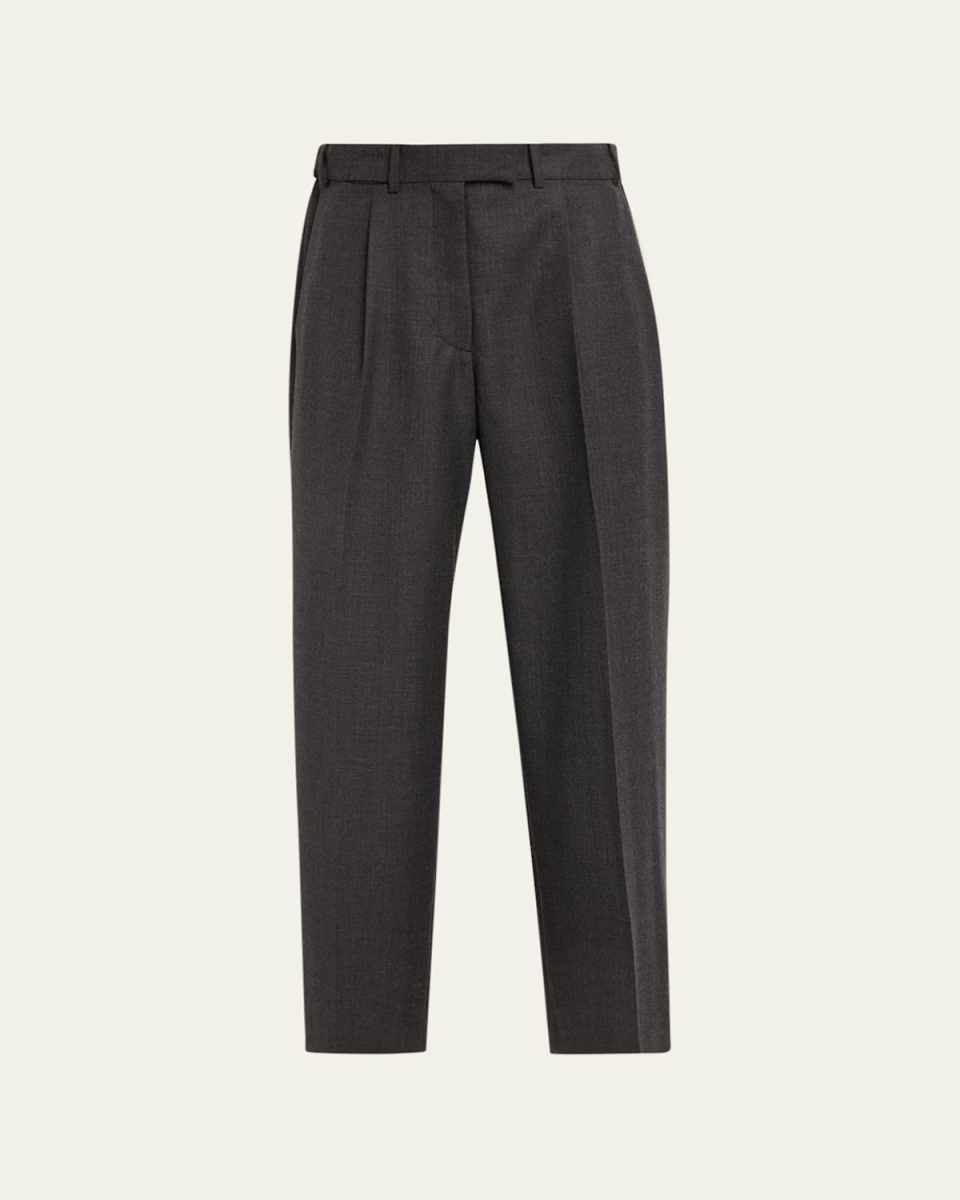 Roan Pintuck Straight-Leg Wool Pants