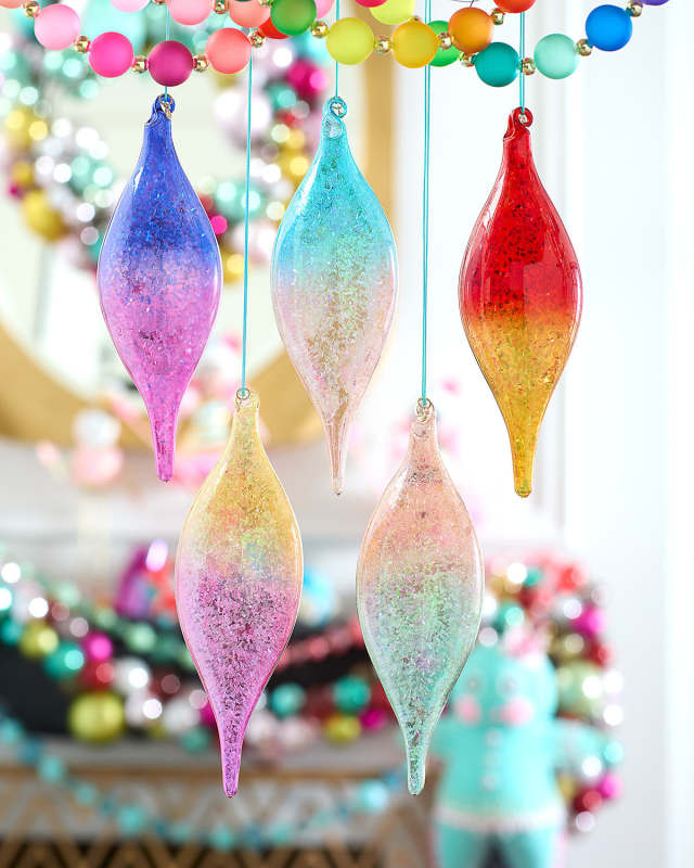 8.5" Ombre Finial Christmas Ornaments, Set of 5