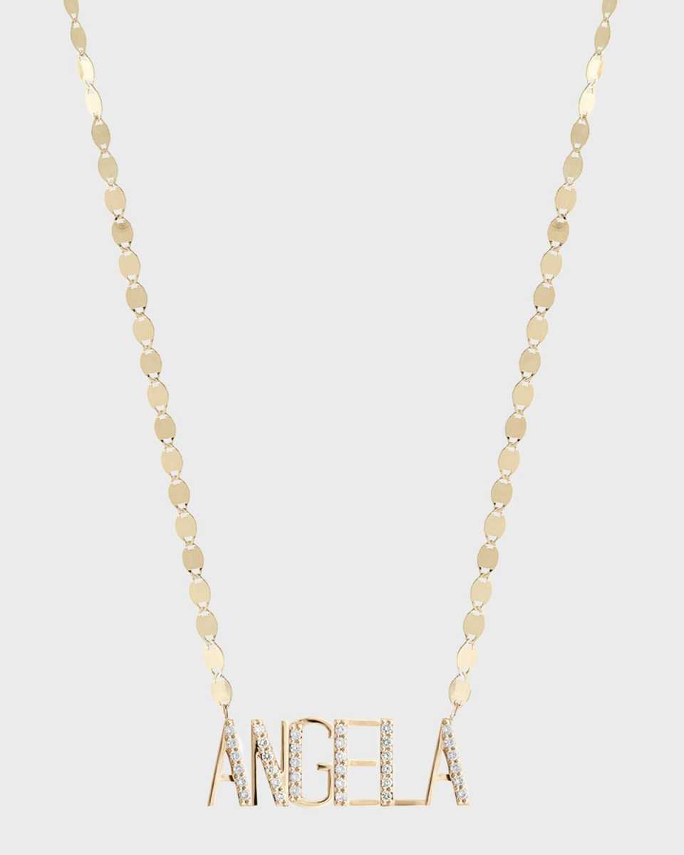 Gold Personalized Six-Letter Pendant Necklace w/ Diamonds