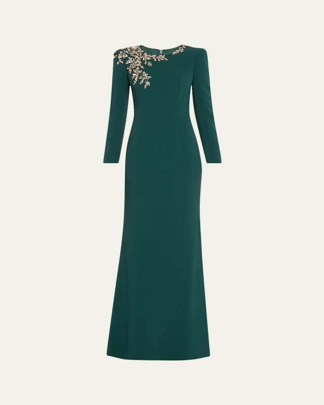 Angel Eyes Shoulder Floral Crystal Trumpet Gown