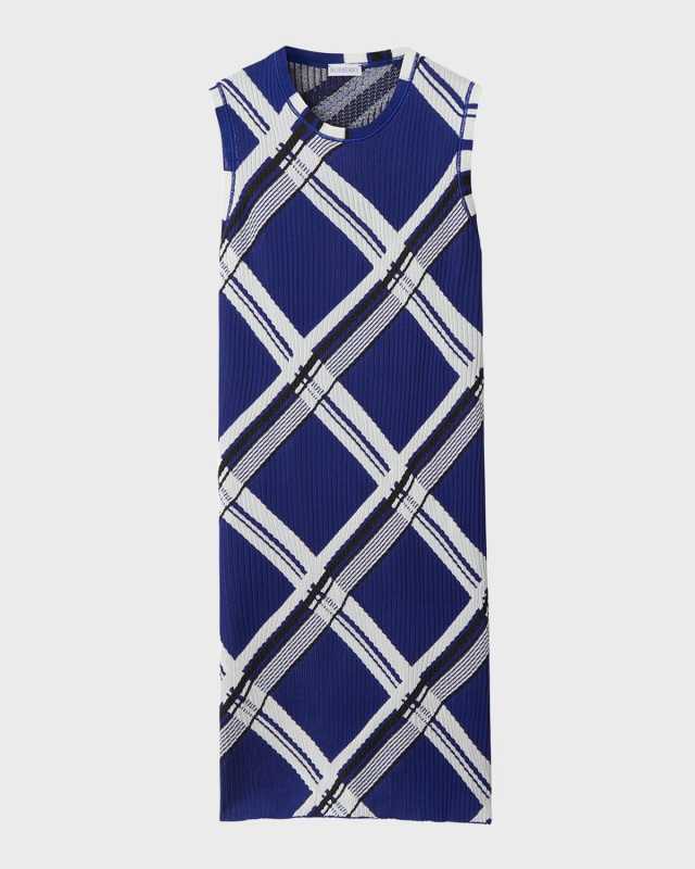 Check Rib Knit Sleeveless Dress