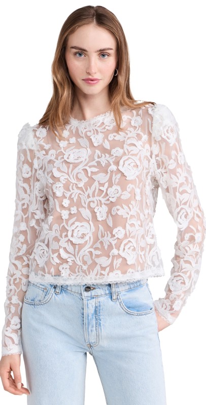 WAYF Alana Embroidered Top Ivory