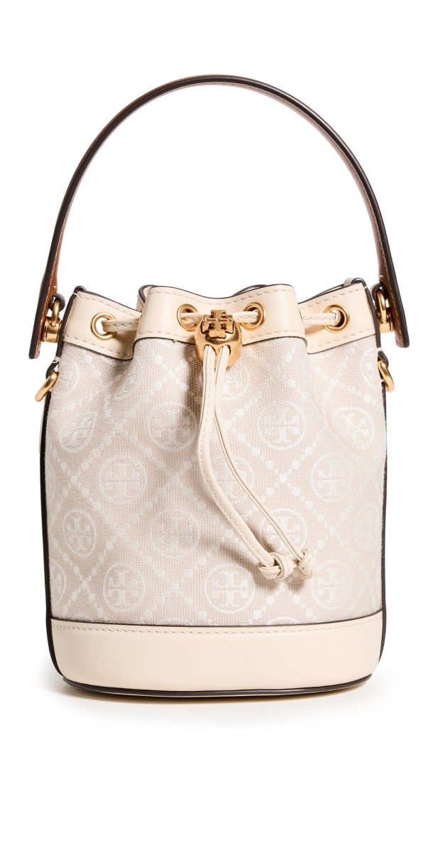 Tory Burch Mini T Monogram Bucket Bag Ivory