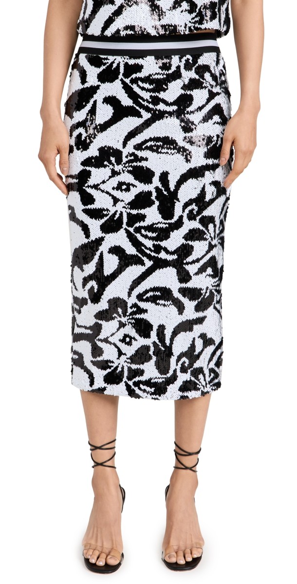 Le Superbe Hibiscus Liza Skirt Black Hibiscus Sequin