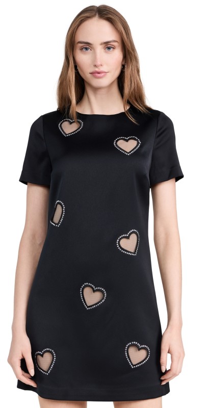 alice + olivia Clyde Embellished Cap Sleeve Shift Dress Black