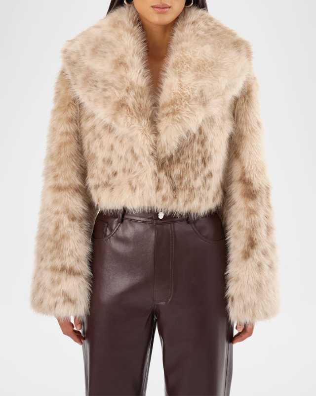 Danika Leopard-Printed Faux Fur Cropped Coat