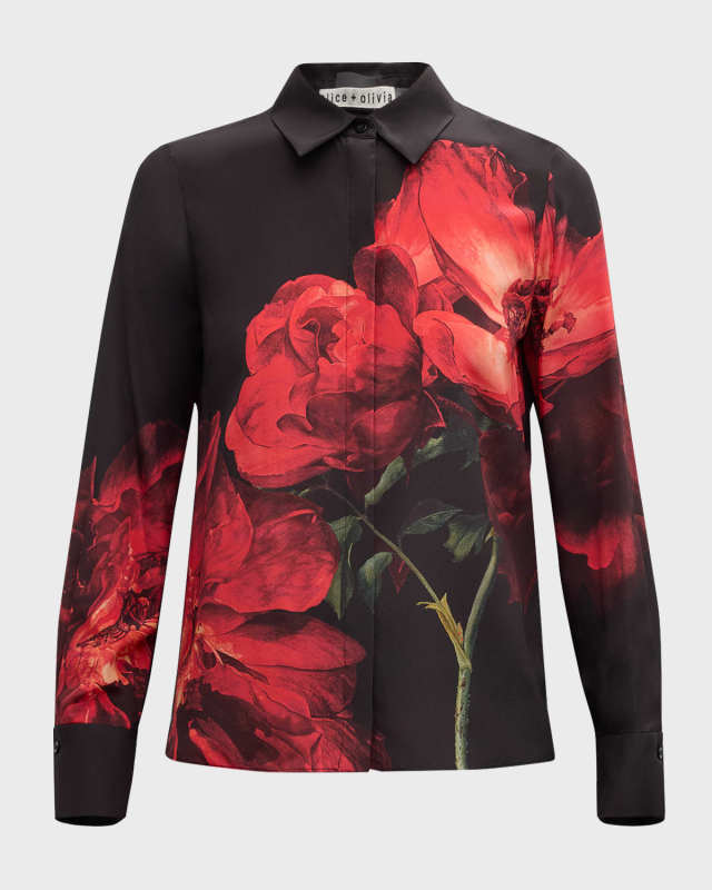 Brady Floral Silk Slim Button-Front Shirt