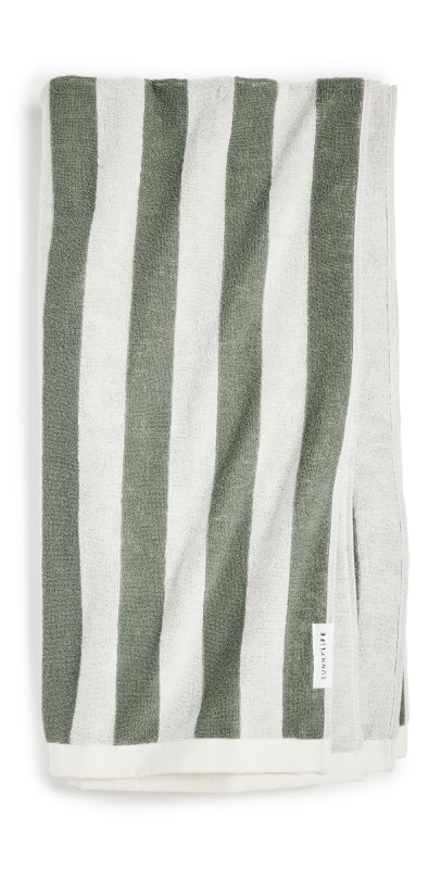 SunnyLife Twin Beach Towel 2-in-1 Tote Bag Olive Stripe