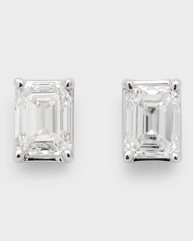 18K White Gold Emerald-Cut Diamond Stud Earrings, 1.0tcw, 0.11"H x 0.22"W