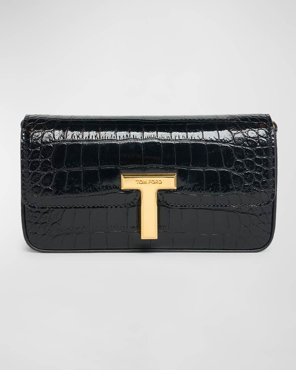 Wallis Stamped Crocodile Leather Mini Chain Shoulder Bag