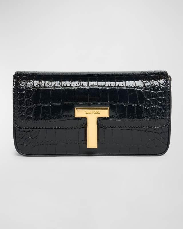 Wallis Stamped Crocodile Leather Mini Chain Shoulder Bag