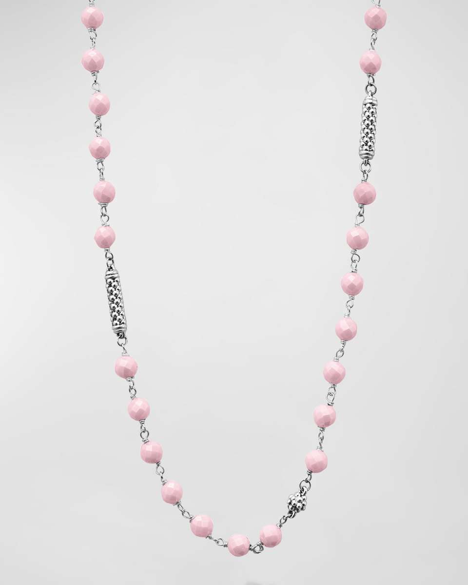 Sterling Silver Caviar Icon Pink Ceramic 4mm Chain Necklace, 16-18"L