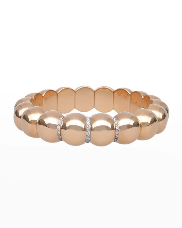 Rose Gold Overlay Small Stretch Aura Dama Bracelet with Three Diamond Sections
