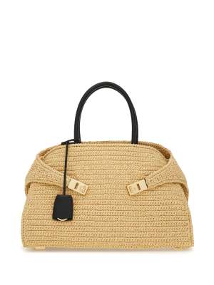 FERRAGAMO medium The Hug raffia tote bag