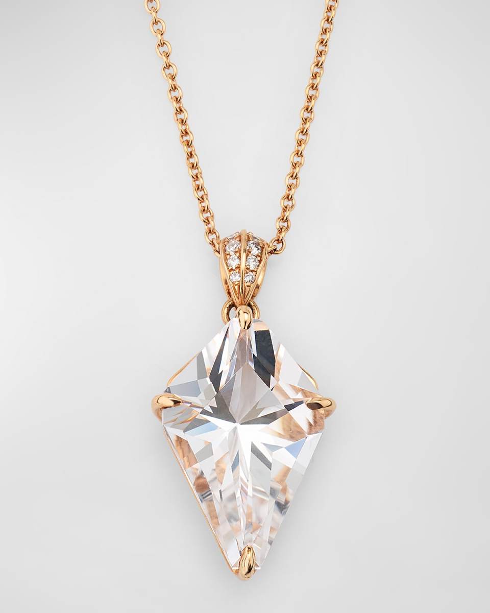 Rocks 18K Rose Gold Crystal Quartz Kite and Diamond Bail Pendant Necklace