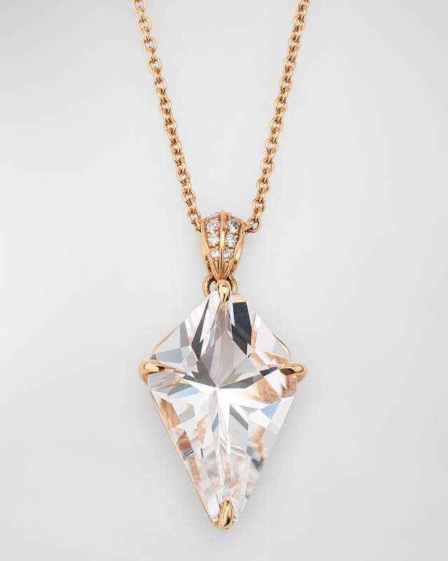 Rocks 18K Rose Gold Crystal Quartz Kite and Diamond Bail Pendant Necklace