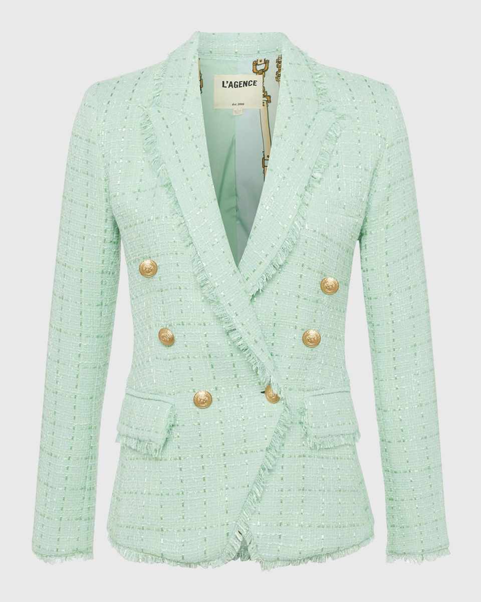 Kenzie Belt Striped Tweed Blazer