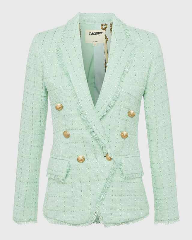Kenzie Belt Striped Tweed Blazer