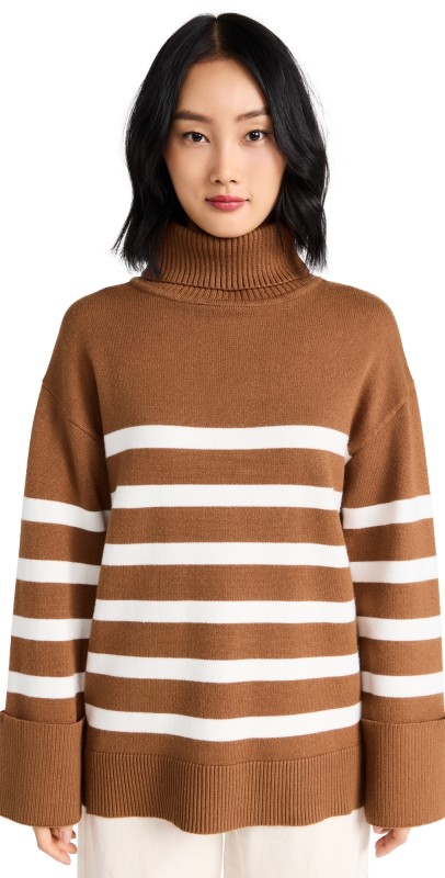 English Factory Turtle Neck Stripe Sweater Camel/White
