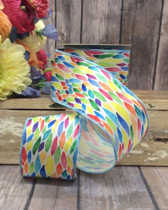 Stained Glass Floral Petal Grosgrain Ribbon, 2.5"W x 10 Yards