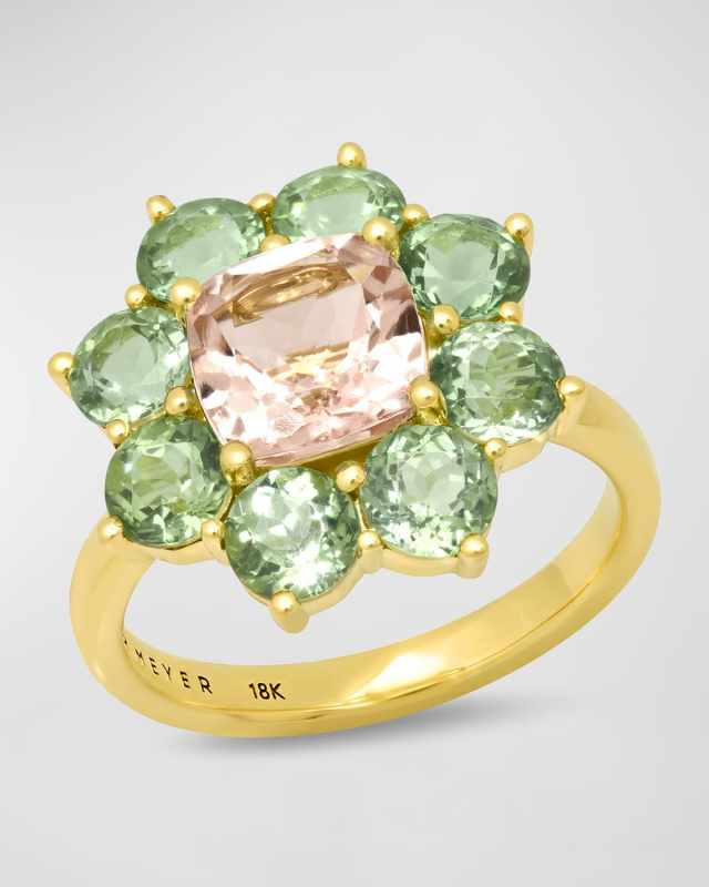 18k Yellow Gold Mint Tourmaline and Morganite Ring