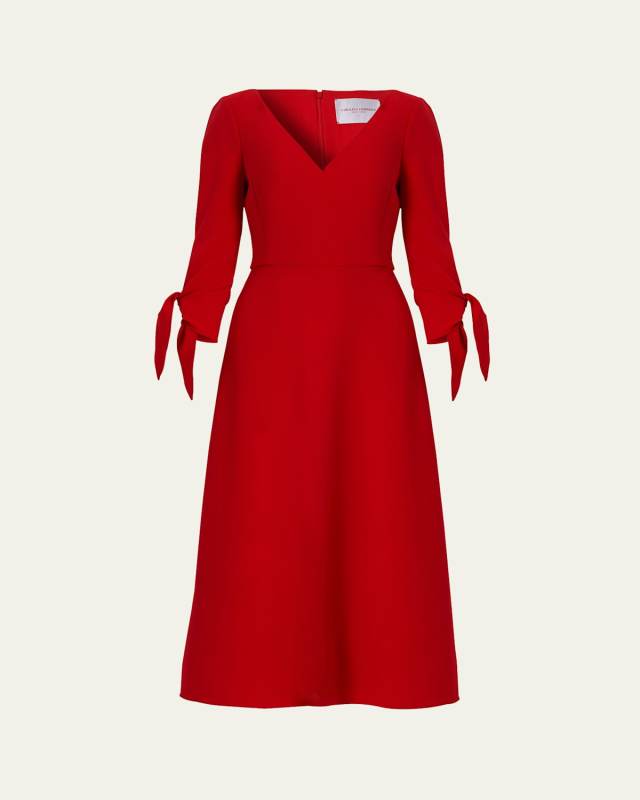 Tie-Sleeve V-Neck Midi Dress