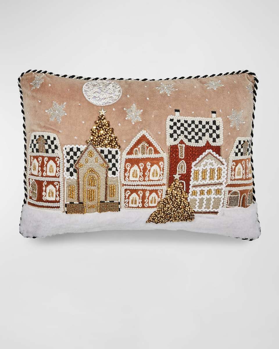 Gingerbread Village Beaded Lumbar Pillow