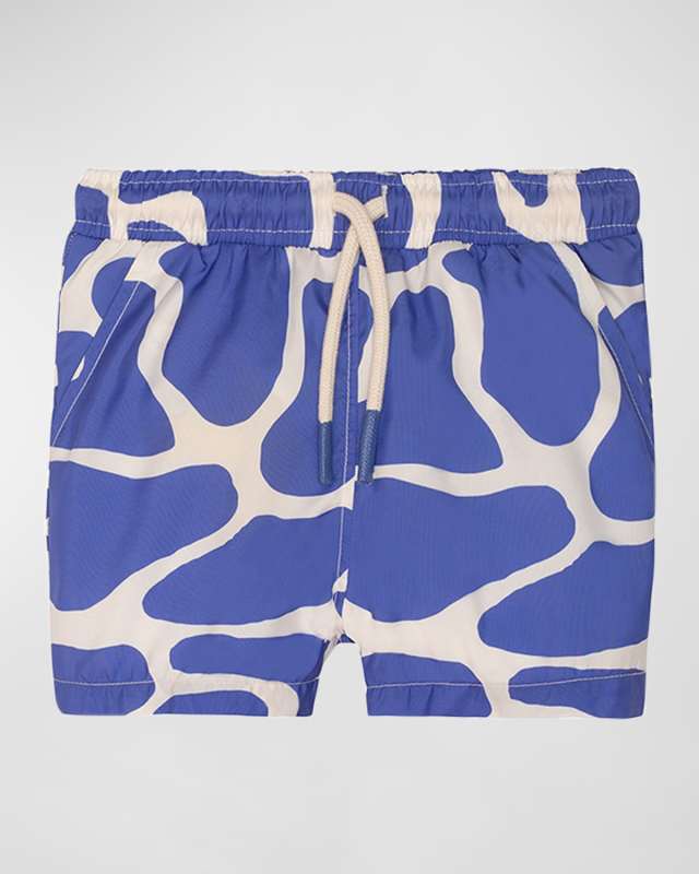 Boy's Giraffe-Print Swim Trunks, Size 3M-24M