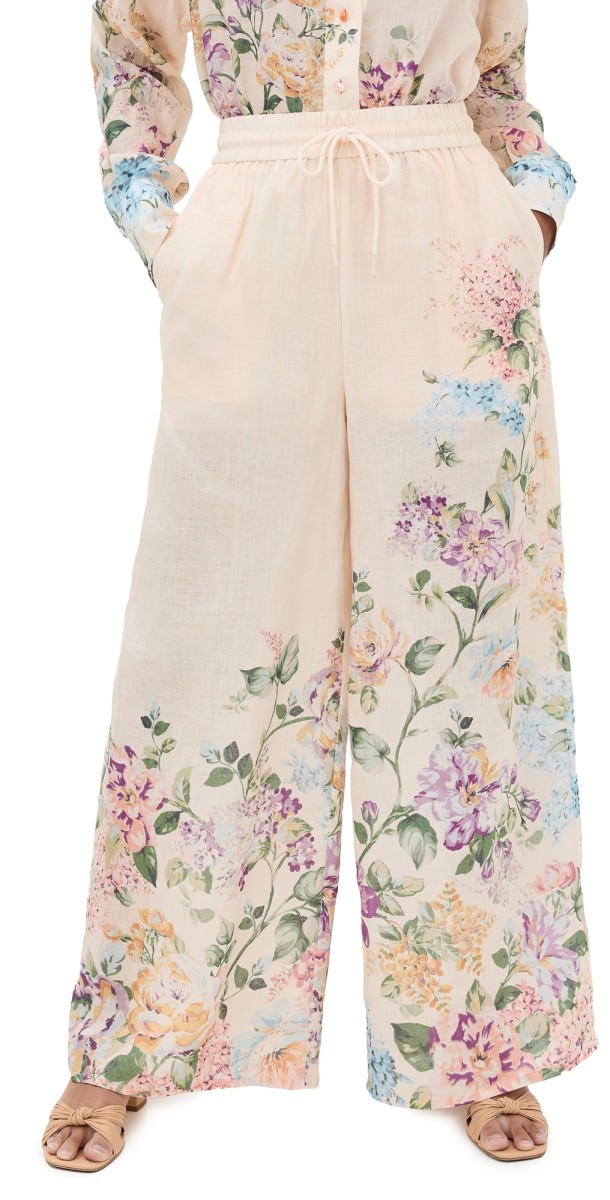 Zimmermann Halliday Relaxed Pants Cream Watercolor Floral