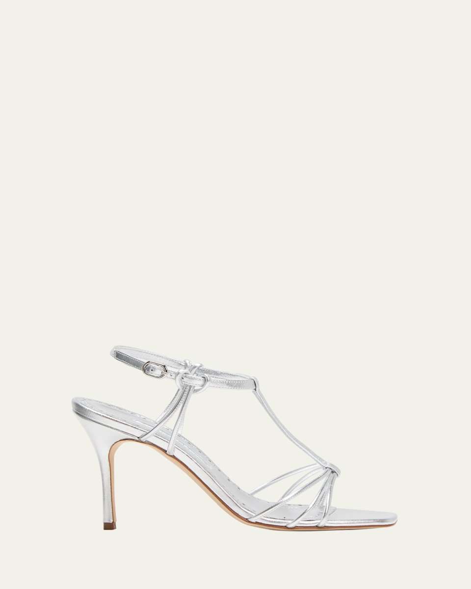 Fabio Metallic Leather T-Strap Sandals