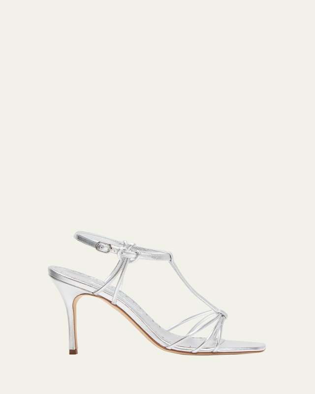 Fabio Metallic Leather T-Strap Sandals