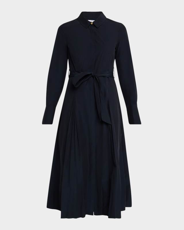 Annette Long-Sleeve Pleated Shirtdress