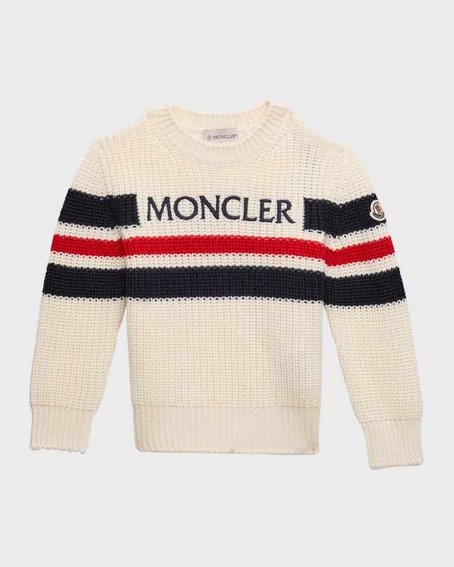 Boy's Tri-Stripe Logo-Print Knitted Wool Sweater, Size 4-