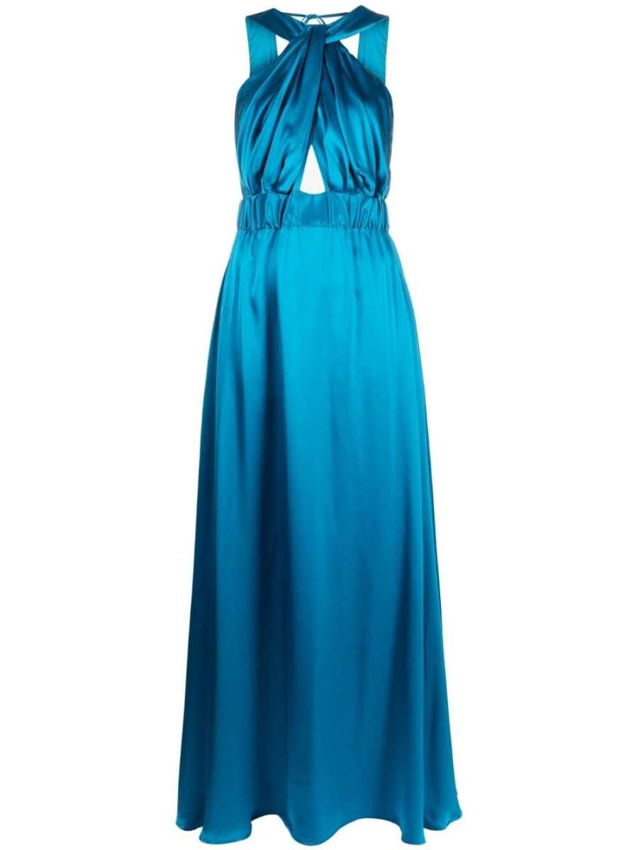 long sleeveless silk dress