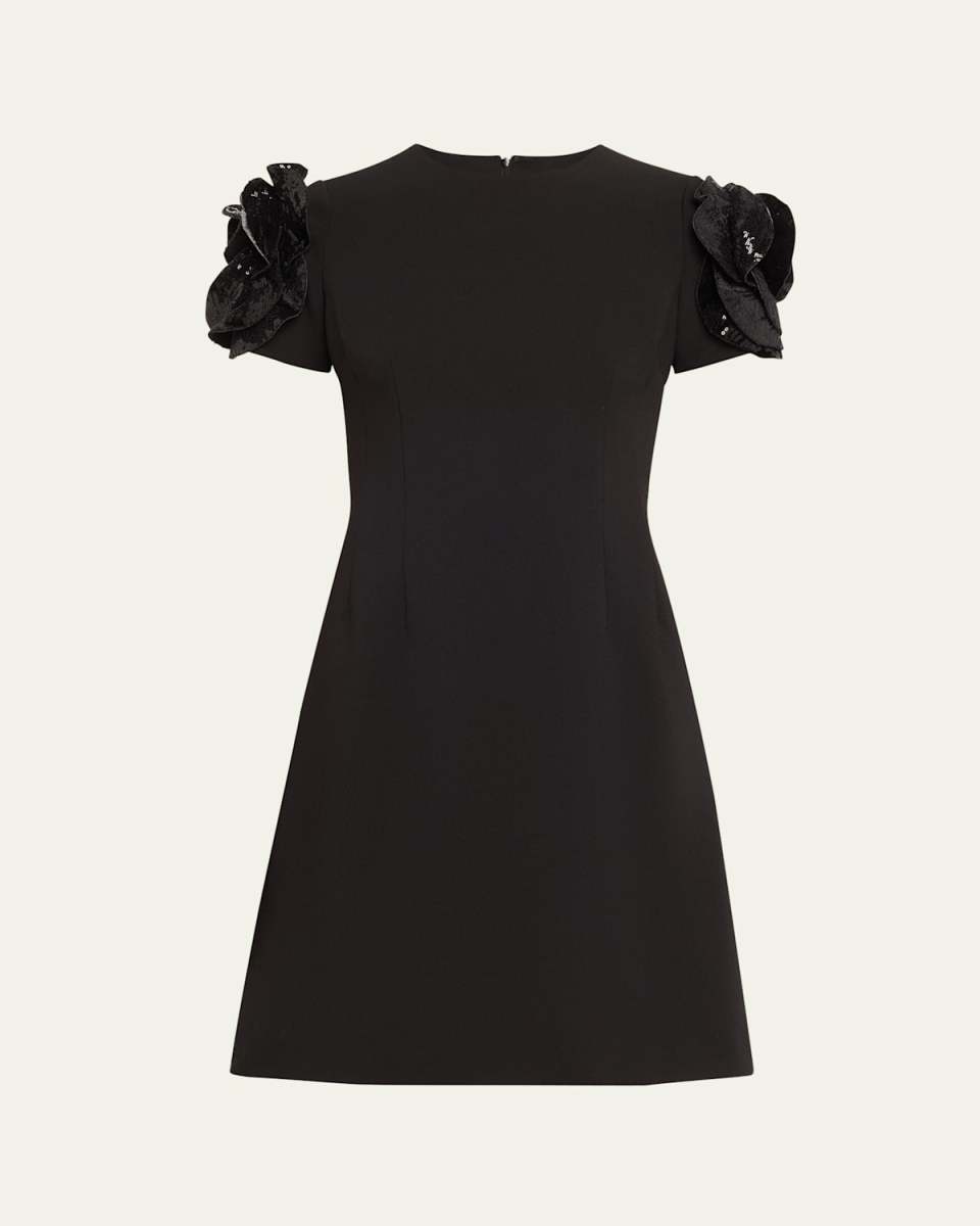 Floral Applique Stretch Crepe Dress