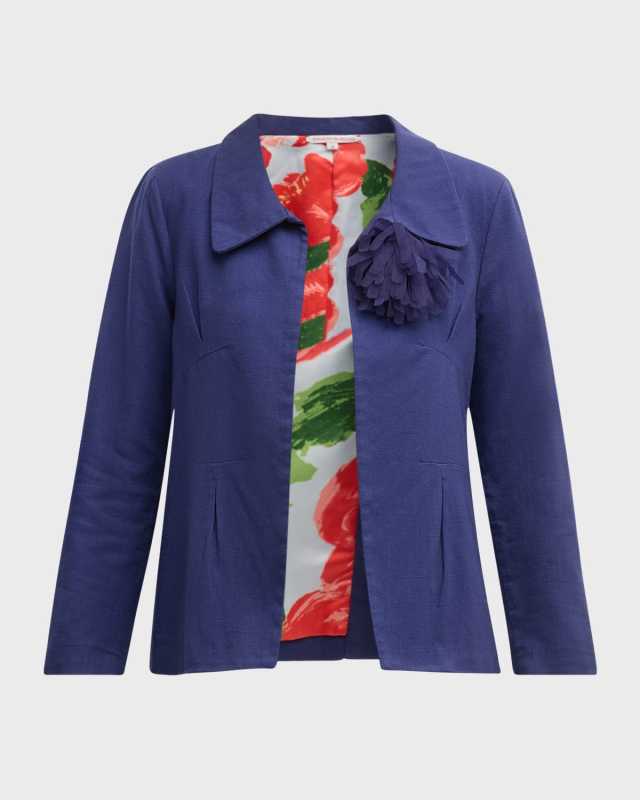 Elle Open-Front Blazer with Flower Pin