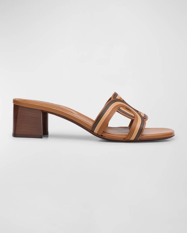 Tricolor Leather Mule Sandals